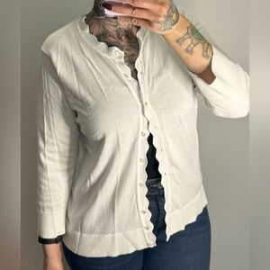 Cable and Gauge Women's Cardigan Sweater White XL 3/4 Sleeve Button Up Classic